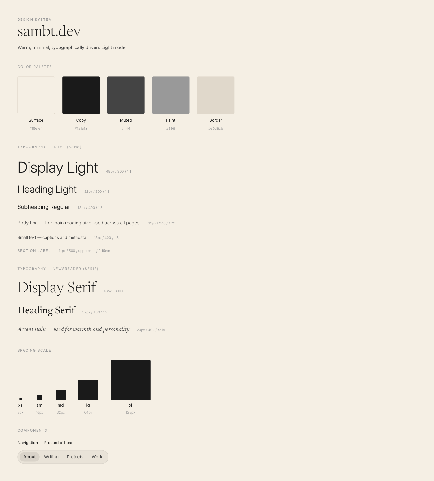 My sambt.dev design system, in Paper