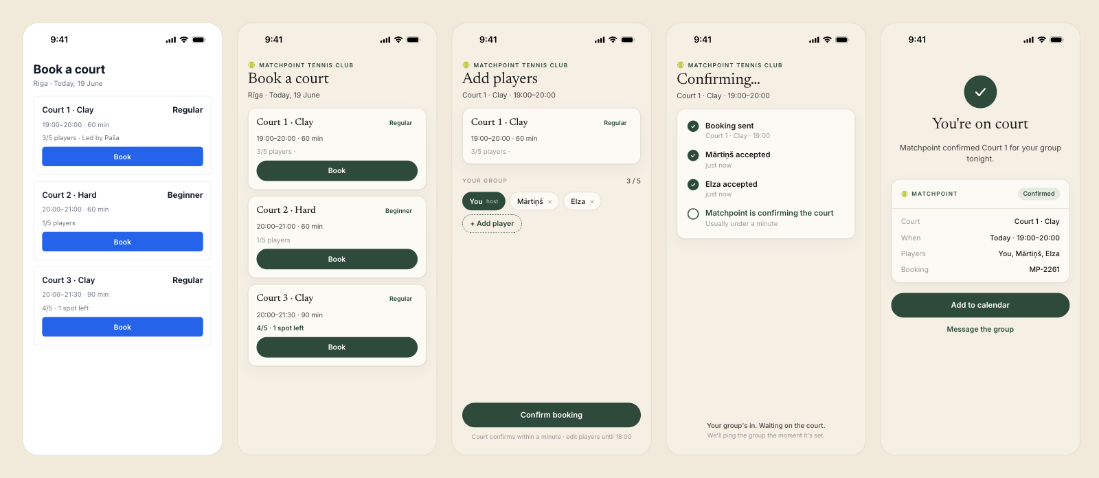 The Matchpoint screens as an early draft in Paper